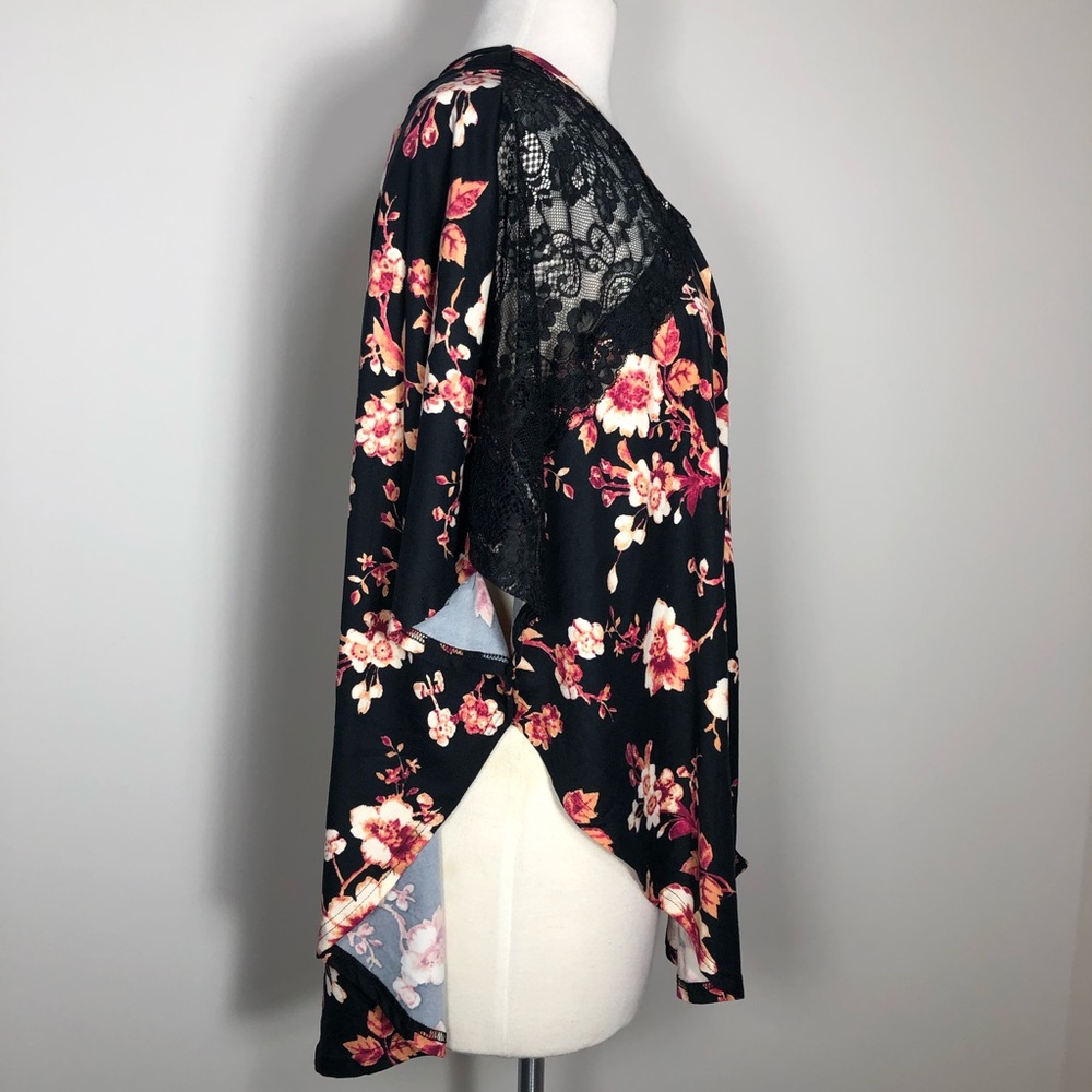 Sweet Rain NWT Black Floral and Lace Kimono Swimsuit Coverup - Picture 2 of 8